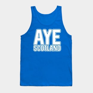 AYE SCOTLAND, Scottish Independence White and Saltire Blue Layered Text Slogan Tank Top